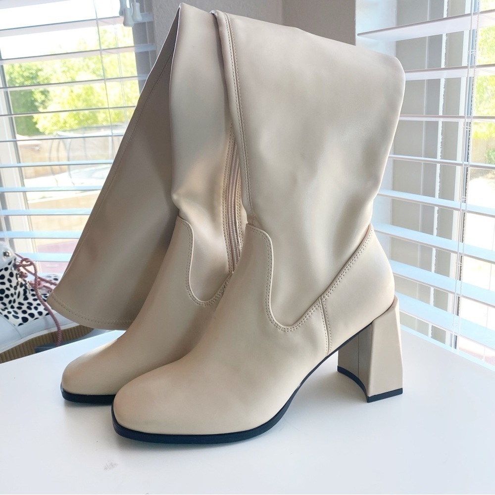 OPEN EDIT Briar Over The Knee Boots Cream Vanilla NEW Square Heel - Picture 2 of 9